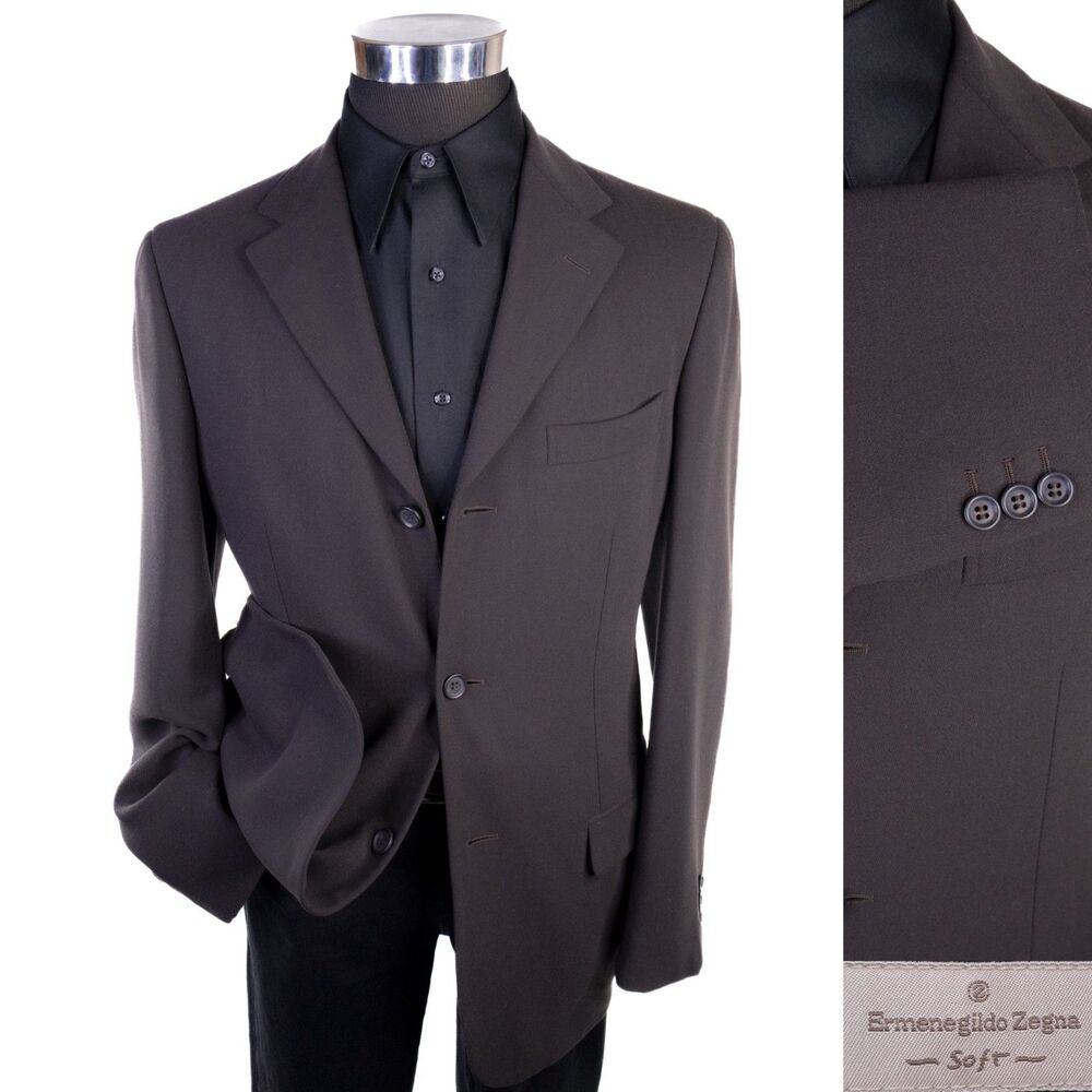 Ermenegildo Zegna Soft Blazer Sport Coat Sz 38R Brown Three Button Wool Jacket